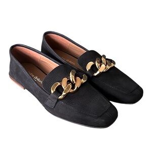 NEW Pedro Anton Black Gold Chain Link Suede Leather Loafers - 9.5 / 10